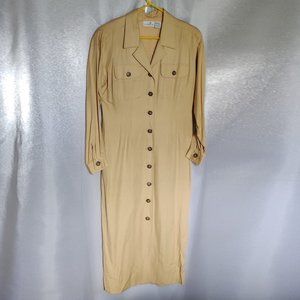 Liz Claiborne Dresses Button Down Dress Sz 8 100% Rayon Cream Tan Yellow